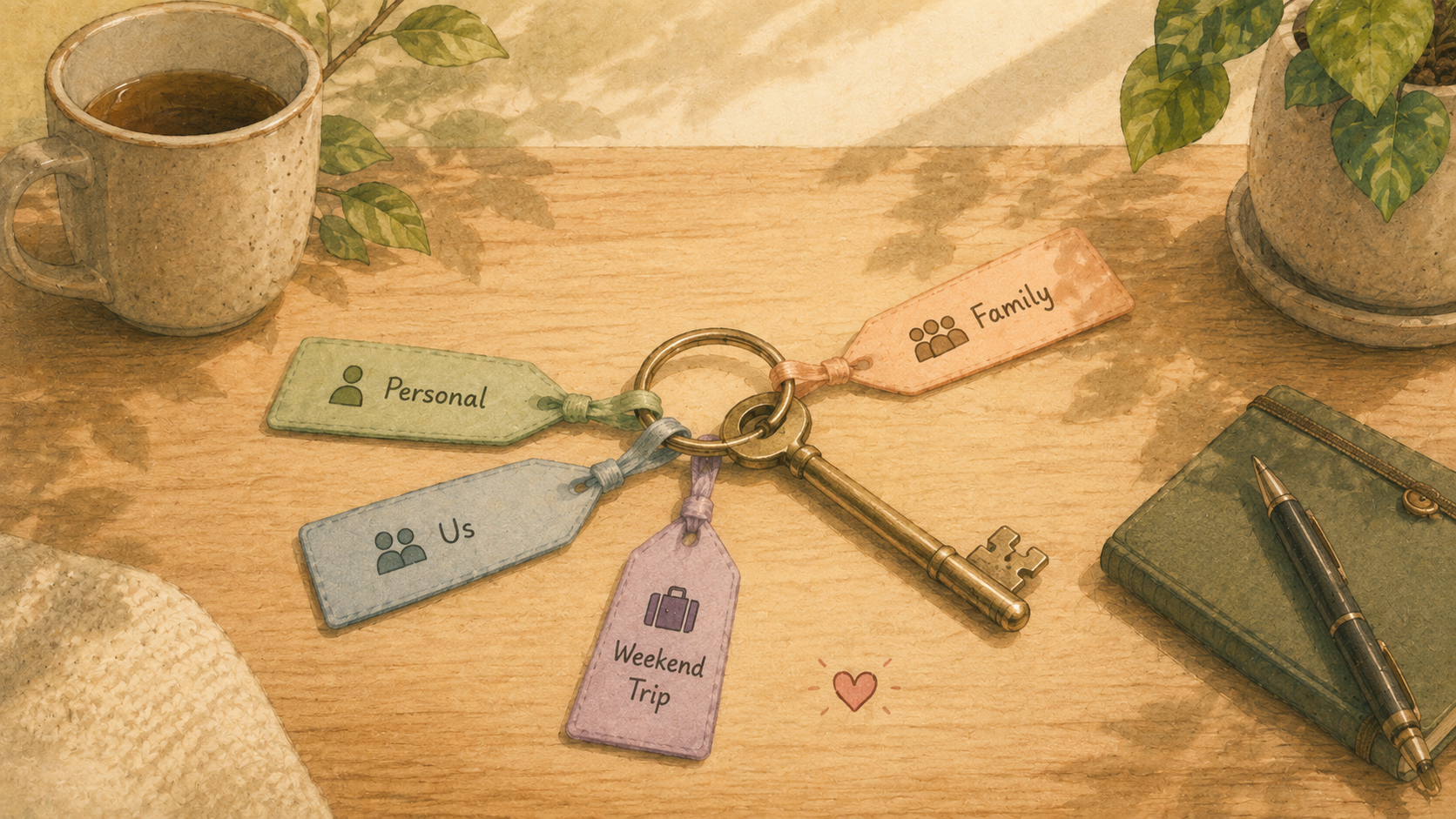 One key linked to several tags representing different calendar contexts